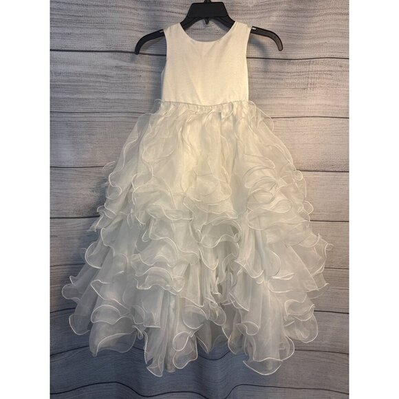 Girls Ruffled Sleeveless Dress With Organza Layers & Satin Bodice Flower Girl - Picture 1 of 4